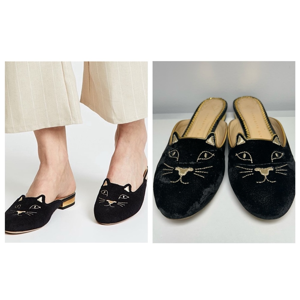 Charlotte Olympia size 36.5 Velvet kitty 🐈‍⬛ flat/slippers